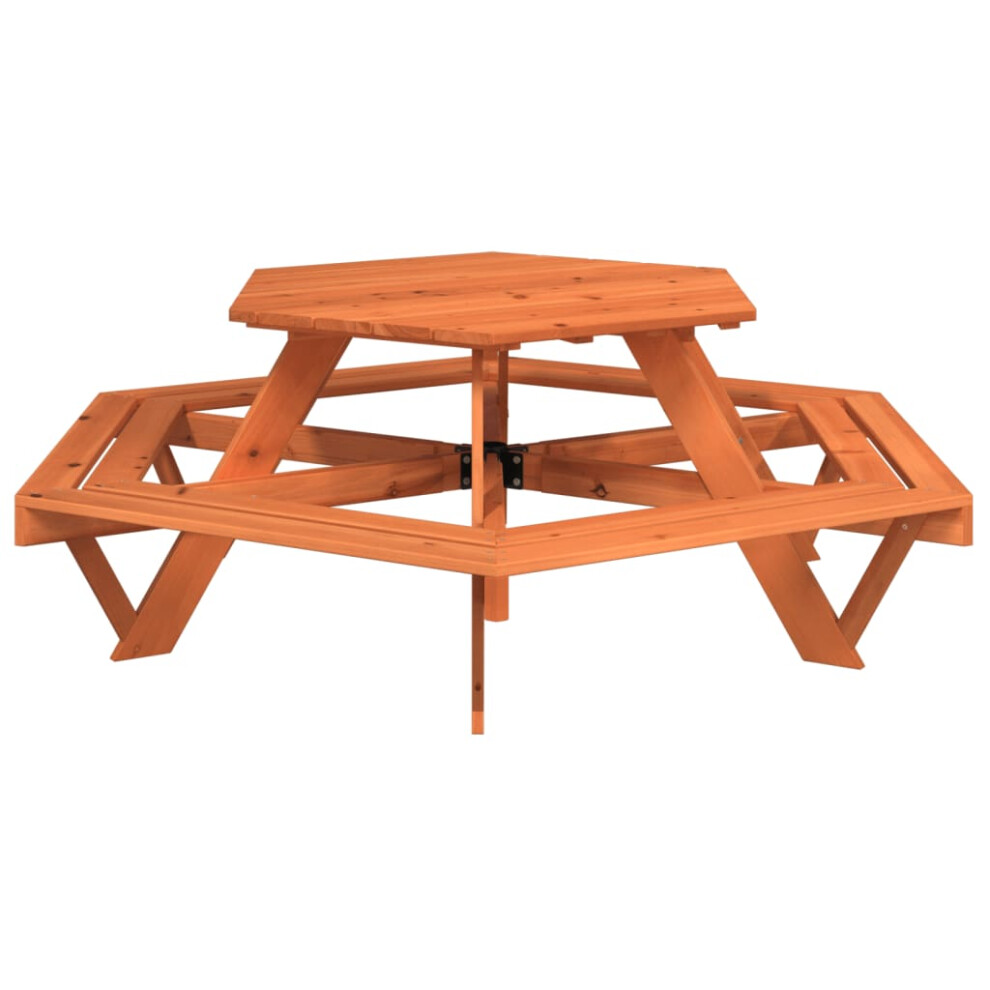 (dark brown) vidaXL Picnic Table for 6 Kids with Umbrella Play Table Hexagon Solid Wood Fir