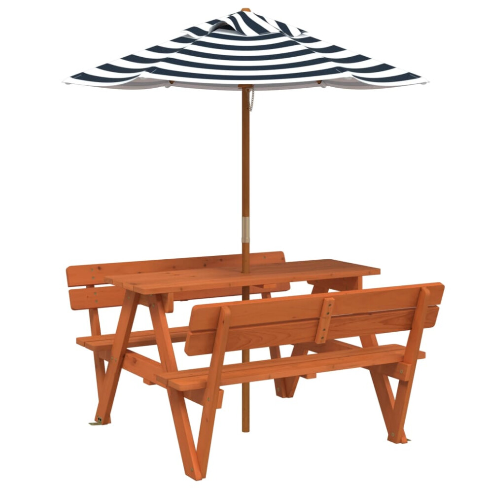 (dark brown and blue) vidaXL Picnic Table for 4 Kids with Umbrella Water Play Table Solid Wood Fir