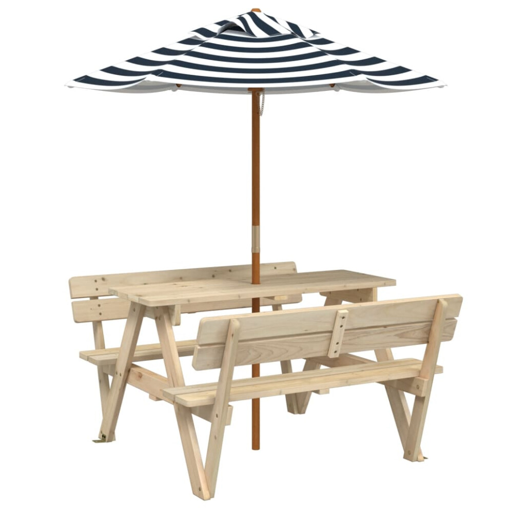 (brown and blue) vidaXL Picnic Table for 4 Kids with Umbrella Water Play Table Solid Wood Fir