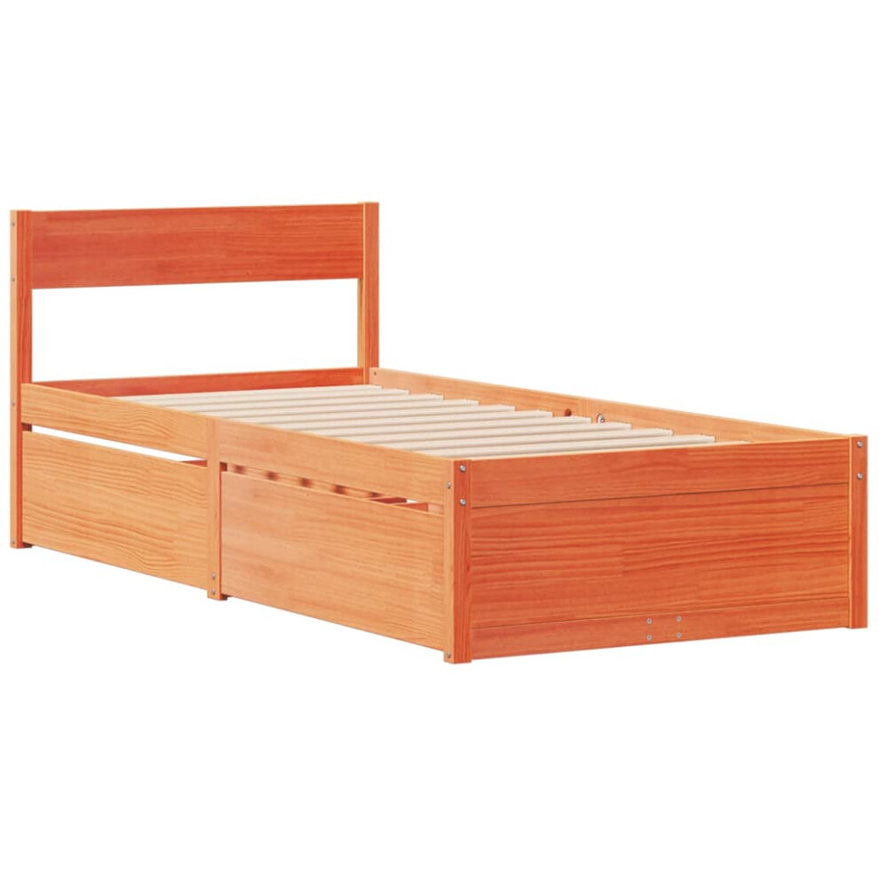 (wax brown, 75 x 190 cm) vidaXL Bed Frame with Drawers Bed Base Mattress Foundation Solid Wood Pine