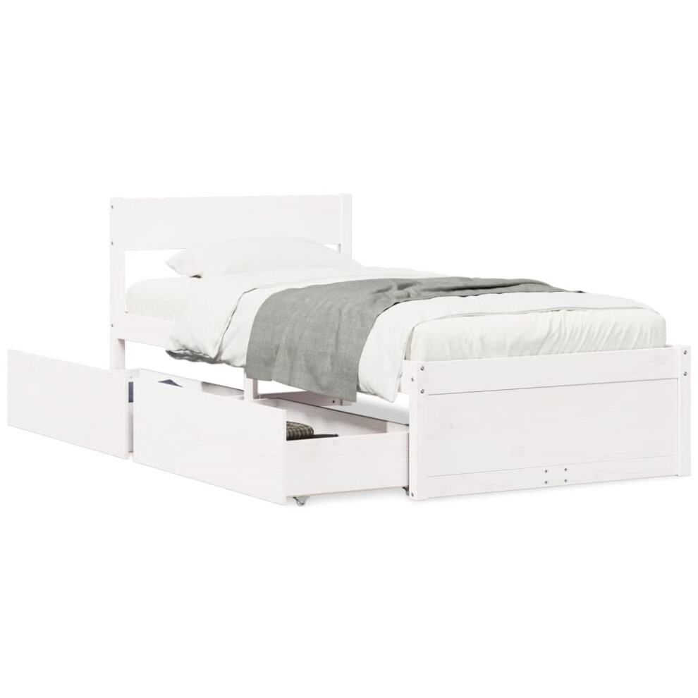 Vidaxl (White, 100 X 200 Cm) Bed Frame With Drawers Bed Base Mattress Foundation Solid Wood Pine