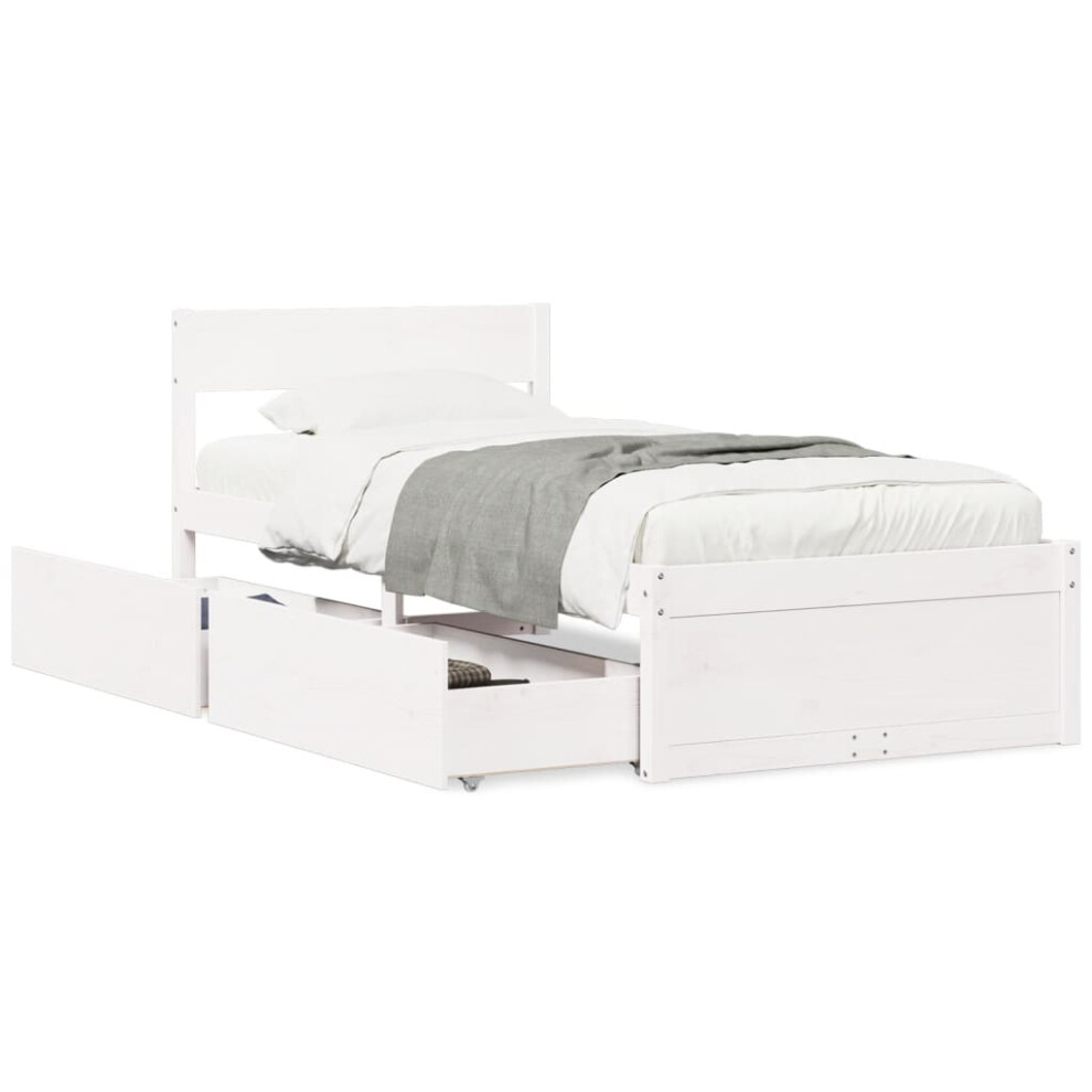 (white, 100 x 200 cm) vidaXL Bed Frame with Drawers Bed Base Mattress Foundation Solid Wood Pine