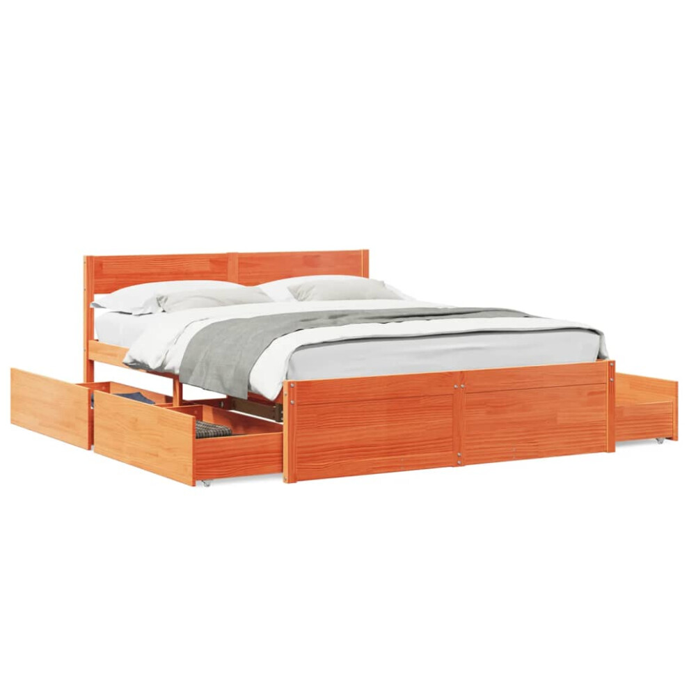 (wax brown, 150 x 200 cm) vidaXL Bed Frame with Drawers Bed Base Mattress Foundation Solid Wood Pine