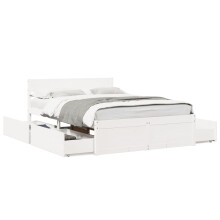 (white, 135 x 190 cm) vidaXL Bed Frame with Drawers Bed Base Mattress Foundation Solid Wood Pine