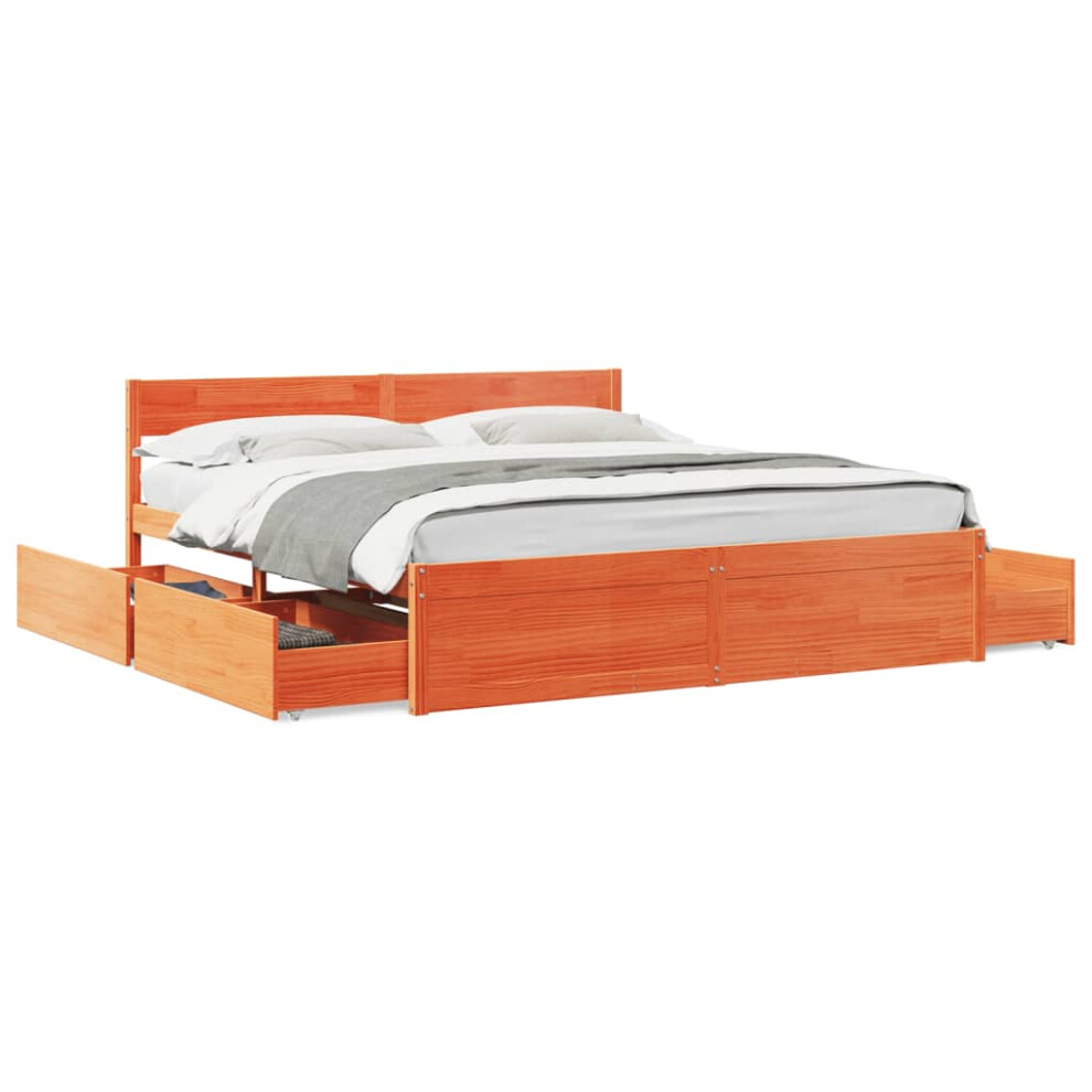 Vidaxl (Wax Brown, 200 X 200 Cm) Bed Frame With Drawers Bed Base Mattress Foundation Solid Wood Pine