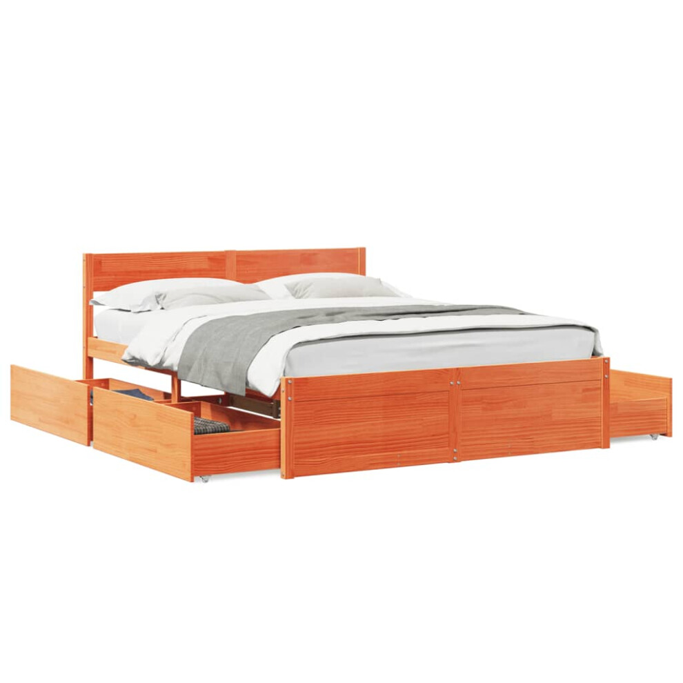 (wax brown, 160 X 200 cm) vidaXL Bed Frame With Drawers Bed Base Mattress Foundation Solid Wood Pine