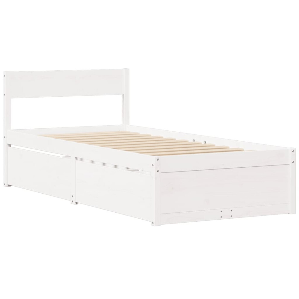 (white, 90 x 200 cm) vidaXL Bed Frame with Drawers Bed Base Mattress Foundation Solid Wood Pine