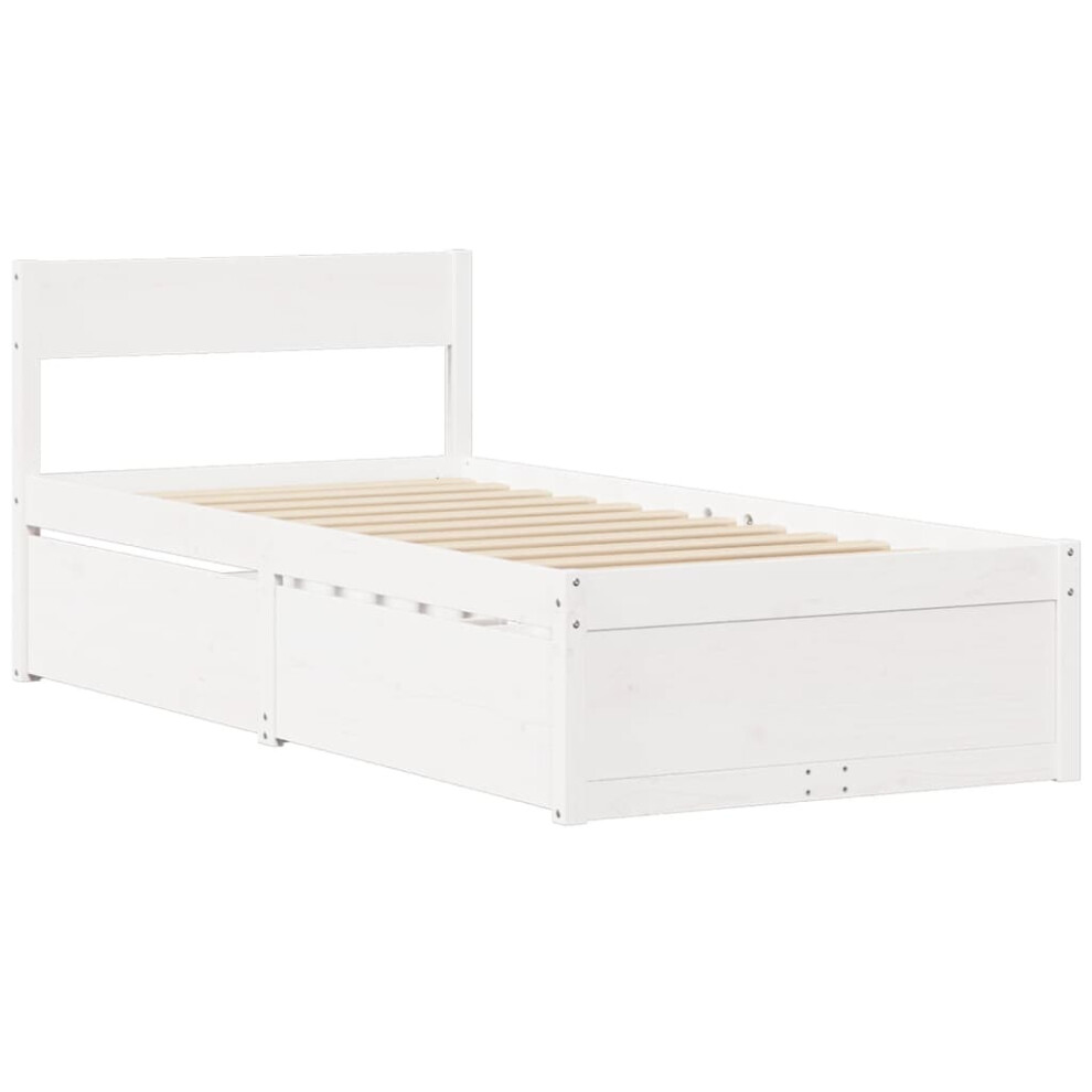 Vidaxl (White, 75 X 190 Cm) Bed Frame With Drawers Bed Base Mattress Foundation Solid Wood Pine