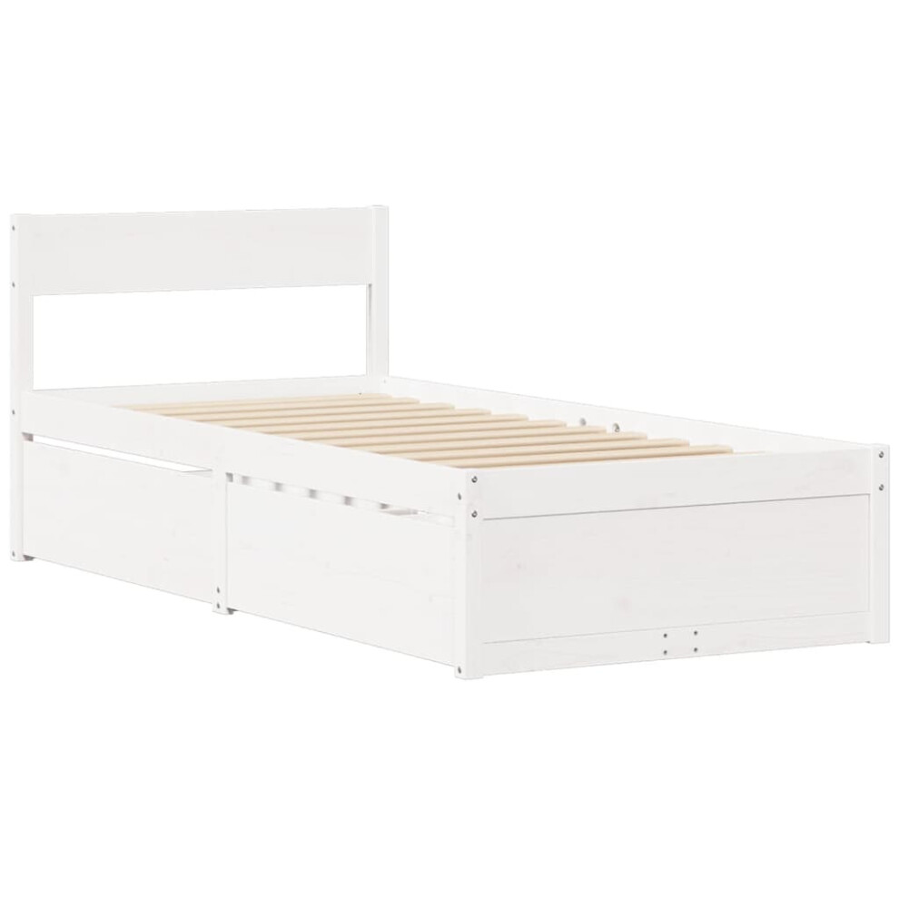 (white, 75 x 190 cm) vidaXL Bed Frame with Drawers Bed Base Mattress Foundation Solid Wood Pine