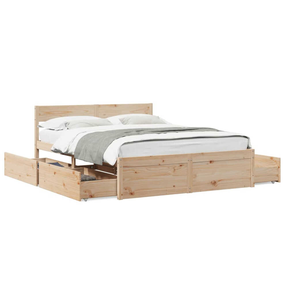 Vidaxl (Natural, 140 X 200 Cm) Bed Frame With Drawers Bed Base Mattress Foundation Solid Wood Pine