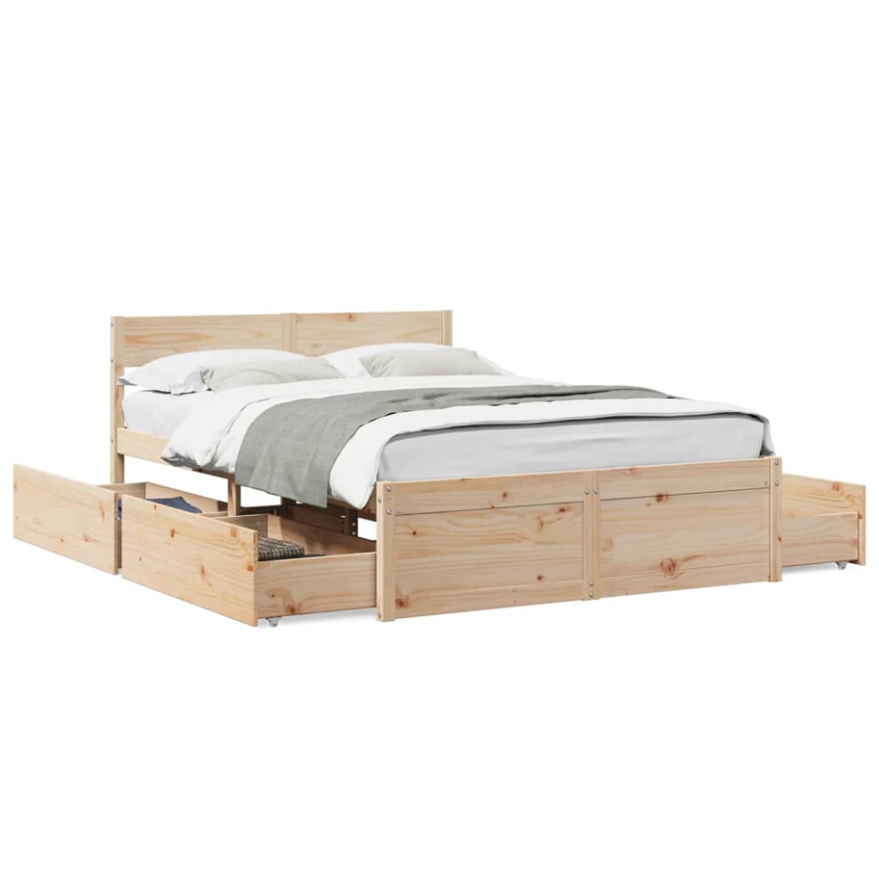 (natural, 135 x 190 cm) vidaXL Bed Frame with Drawers Bed Base Mattress Foundation Solid Wood Pine