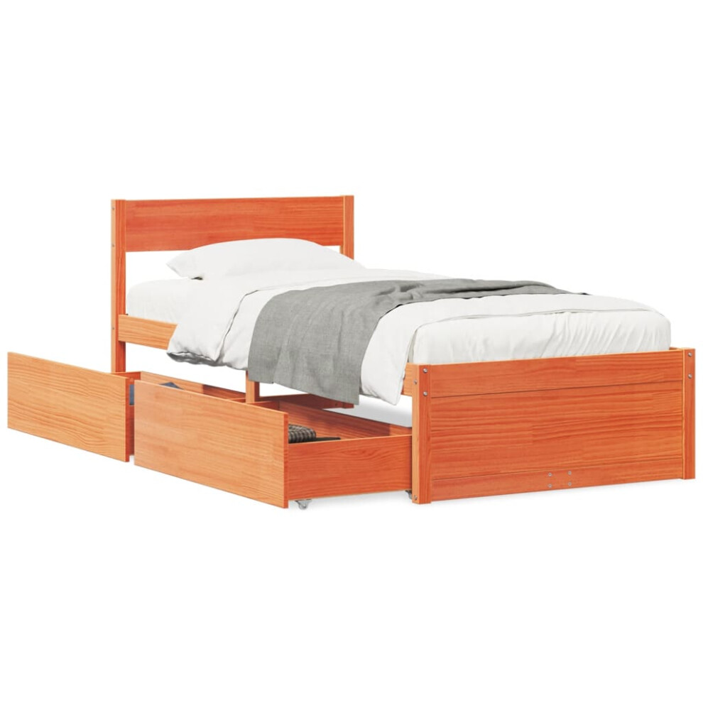 Vidaxl (Wax Brown, 90 X 200 Cm) Bed Frame With Drawers Bed Base Mattress Foundation Solid Wood Pine