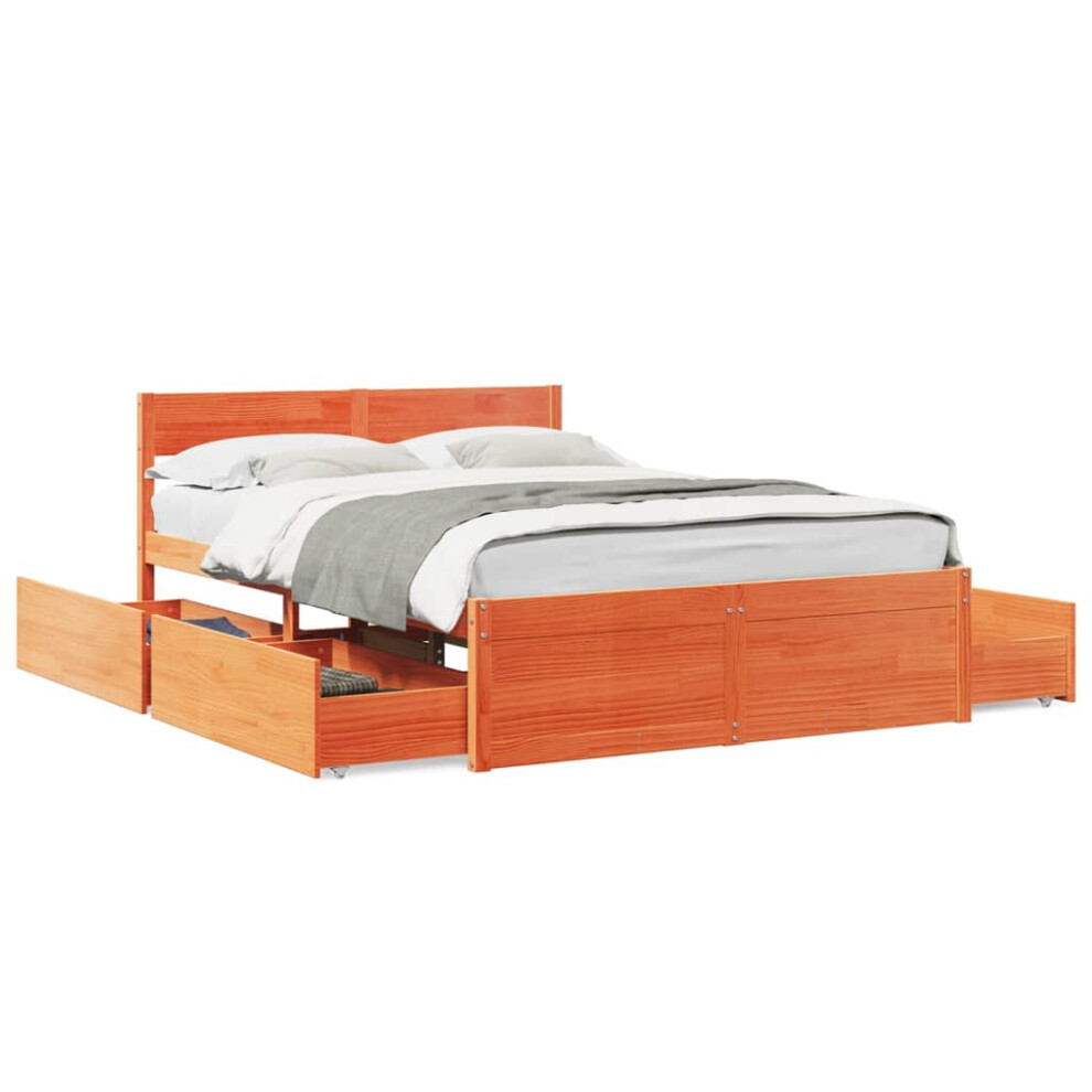 Vidaxl (Wax Brown, 120 X 190 Cm) Bed Frame With Drawers Bed Base Mattress Foundation Solid Wood Pine