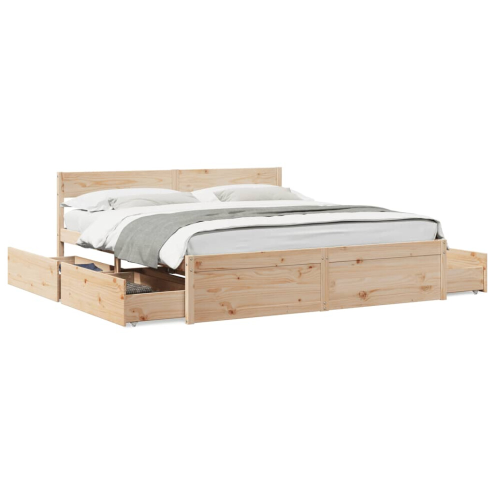 Vidaxl (Natural, 200 X 200 Cm) Bed Frame With Drawers Bed Base Mattress Foundation Solid Wood Pine
