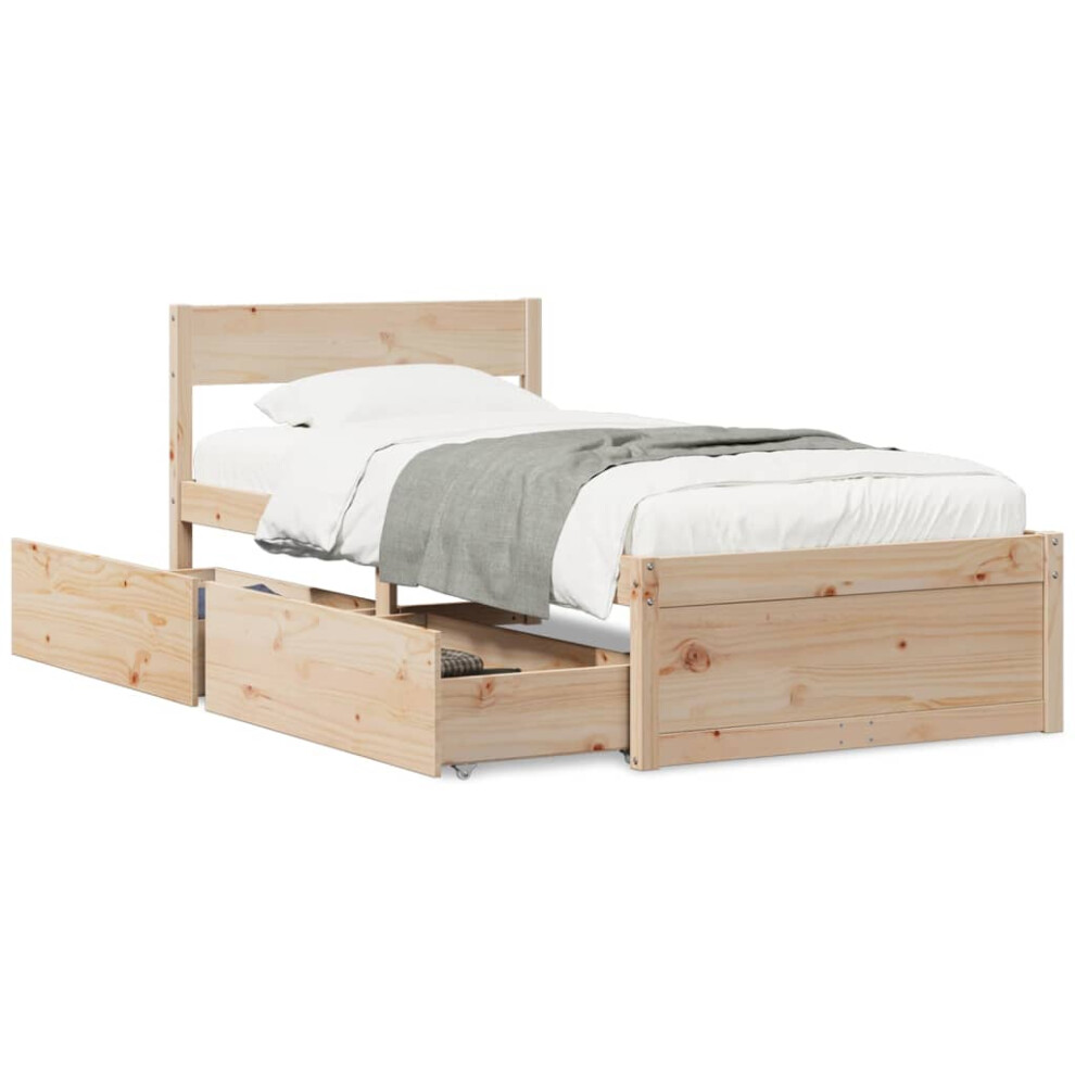 Vidaxl (Natural, 90 X 190 Cm) Bed Frame With Drawers Bed Base Mattress Foundation Solid Wood Pine