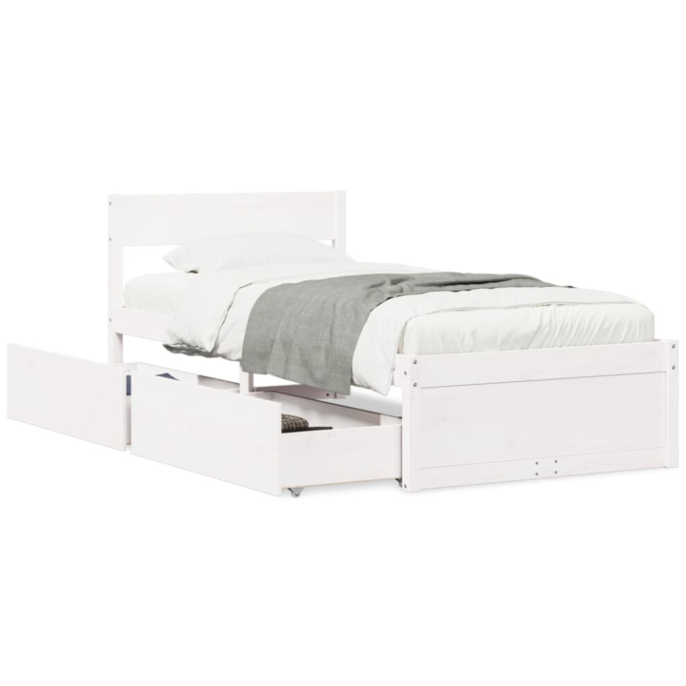 (white, 90 x 190 cm) vidaXL Bed Frame with Drawers Bed Base Mattress Foundation Solid Wood Pine