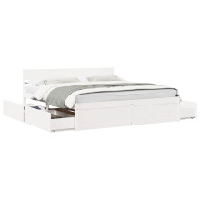 (white, 180 x 200 cm) vidaXL Bed Frame with Drawers Bed Base Mattress Foundation Solid Wood Pine