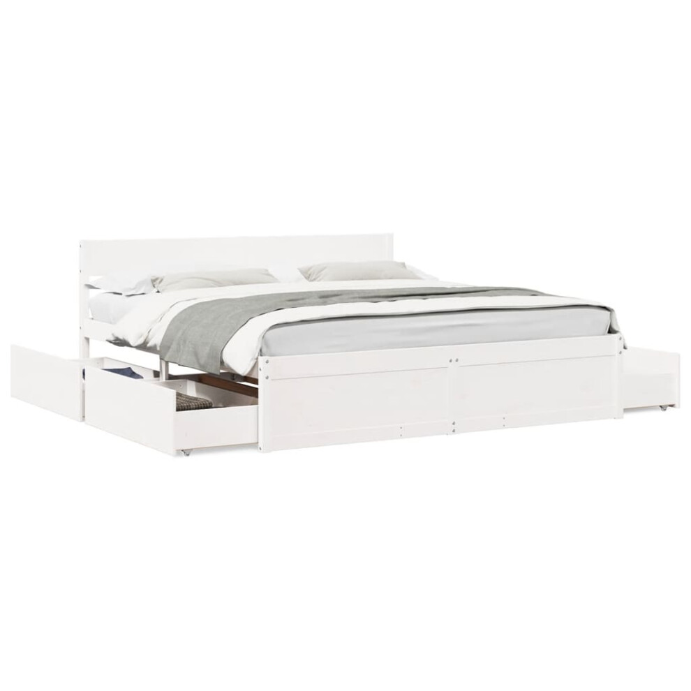 Vidaxl (White, 180 X 200 Cm) Bed Frame With Drawers Bed Base Mattress Foundation Solid Wood Pine