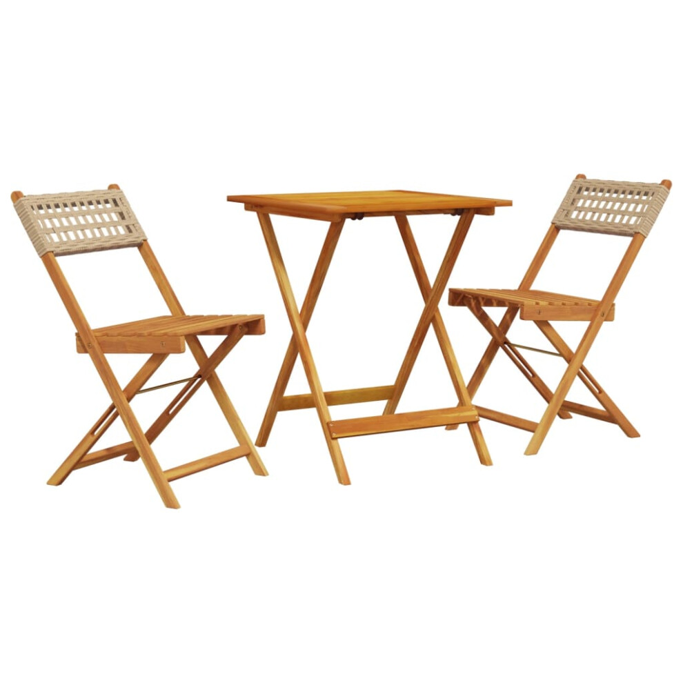 (beige, 60 x 60 x 75 cm) vidaXL Bistro Set 3 Piece Outdoor Bar Set Beige Poly Rattan and Solid Wood