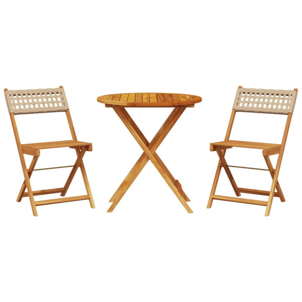 (beige, 70 x 75 cm) vidaXL Bistro Set 3 Piece Outdoor Bar Set Beige Poly Rattan and Solid Wood