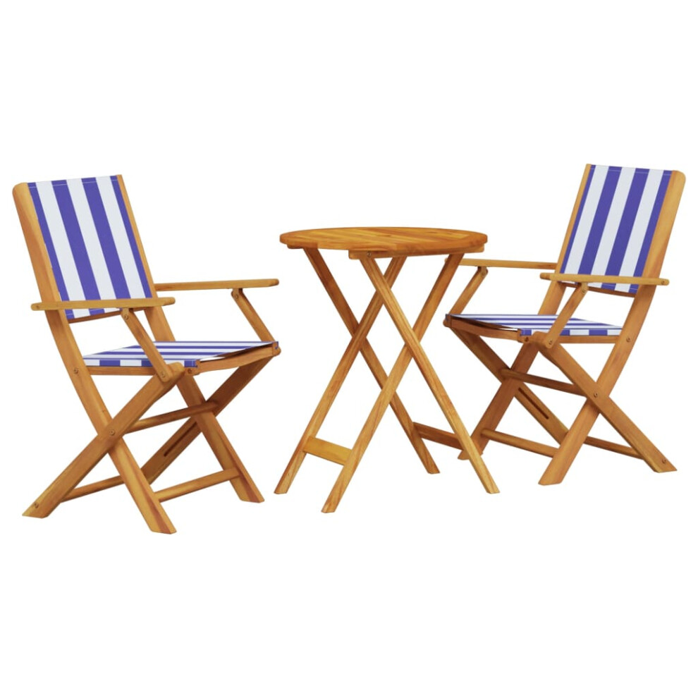 (blue and white, 60 x 75 cm) vidaXL Bistro Set 3 Piece Outdoor Bar Set Blue and White Fabric and Solid Wood