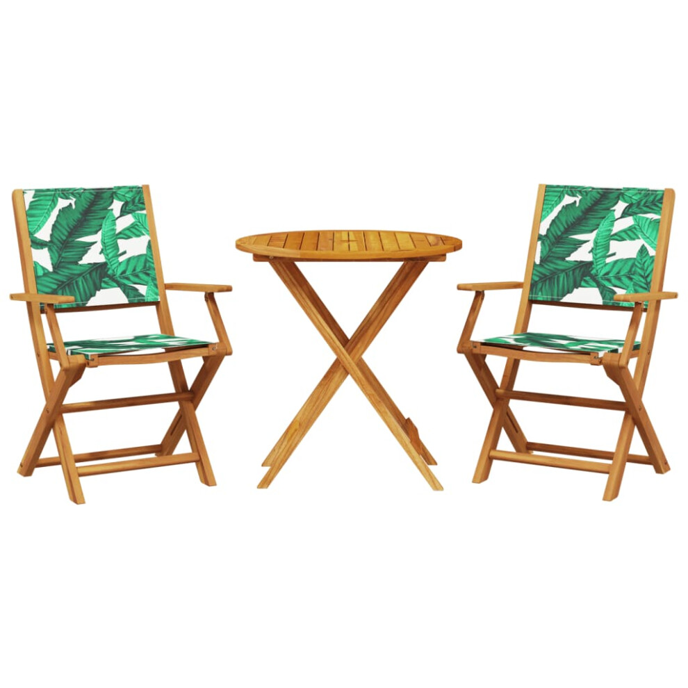 Vidaxl (Leaf Pattern, 70 X 75 Cm) Bistro Set 3 Piece Outdoor Bar Set Blue And White Fabric And Solid Wood