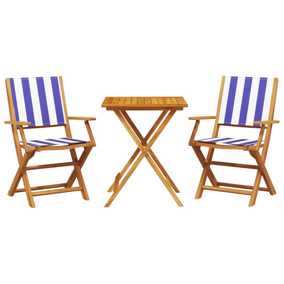 (blue and white, 60 x 60 x 75 cm) vidaXL Bistro Set 3 Piece Outdoor Bar Set Blue and White Fabric and Solid Wood