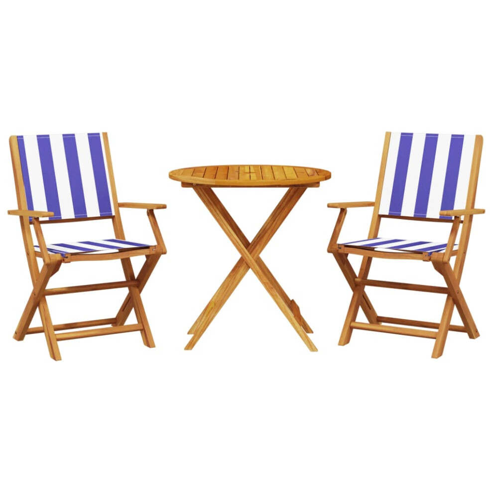 (blue and white, 70 x 75 cm) vidaXL Bistro Set 3 Piece Outdoor Bar Set Blue and White Fabric and Solid Wood