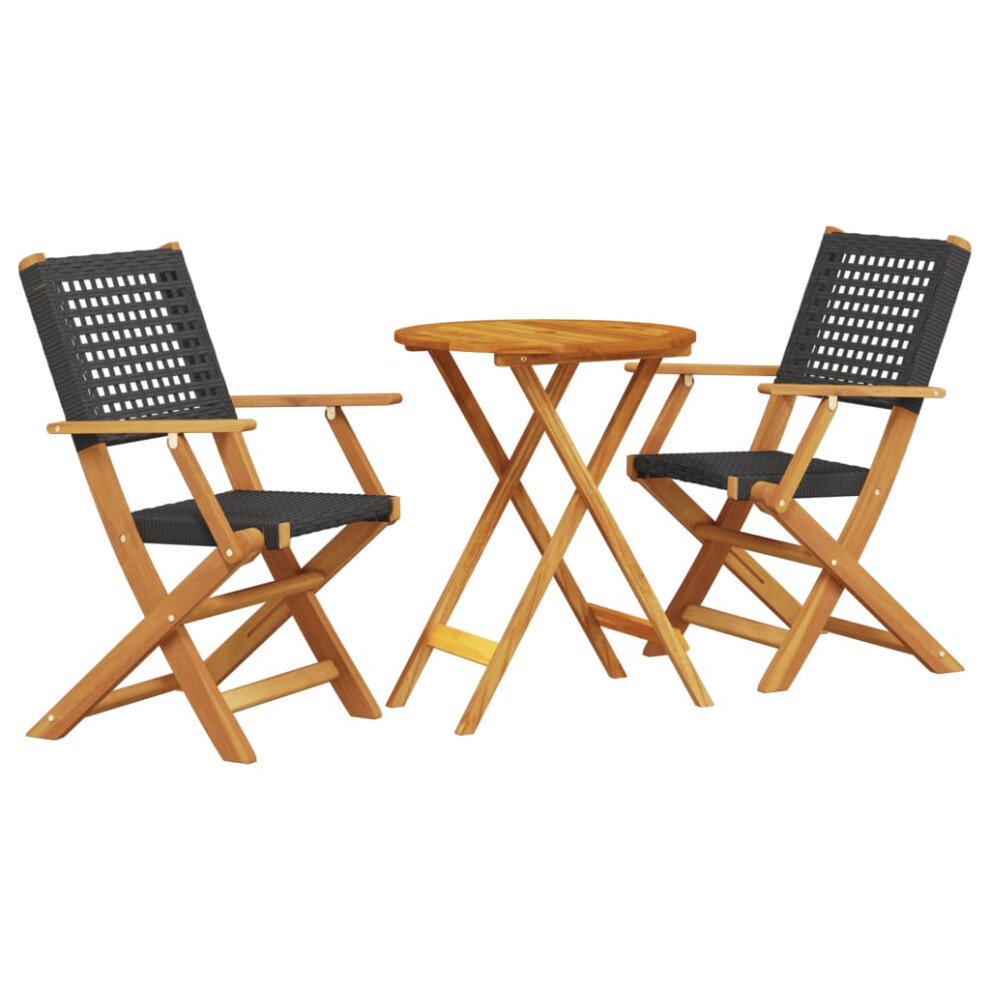 (black, 60 x 75 cm) vidaXL Bistro Set 3 Piece Outdoor Bar Set Black Poly Rattan and Solid Wood