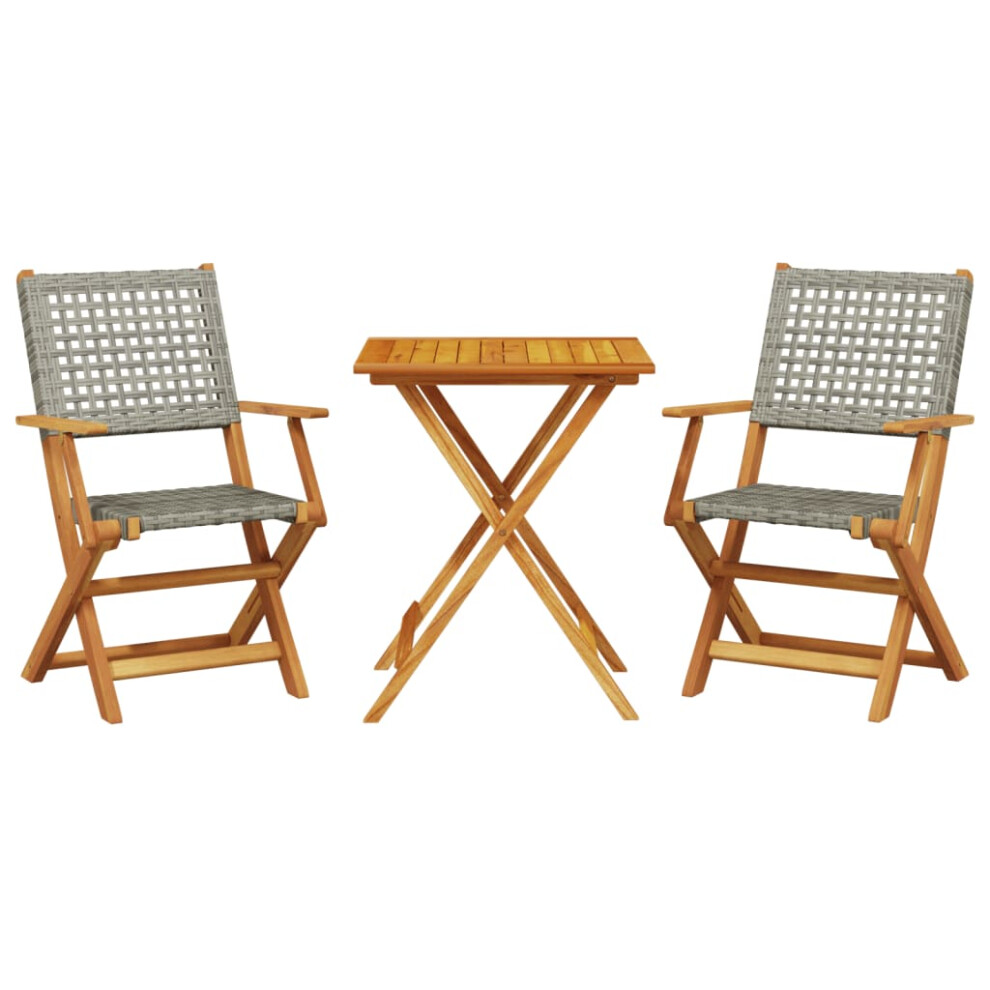 (grey, 60 X 60 X 75 cm) vidaXL Bistro Set 3 Piece Outdoor Bar Set Black Poly Rattan And Solid Wood