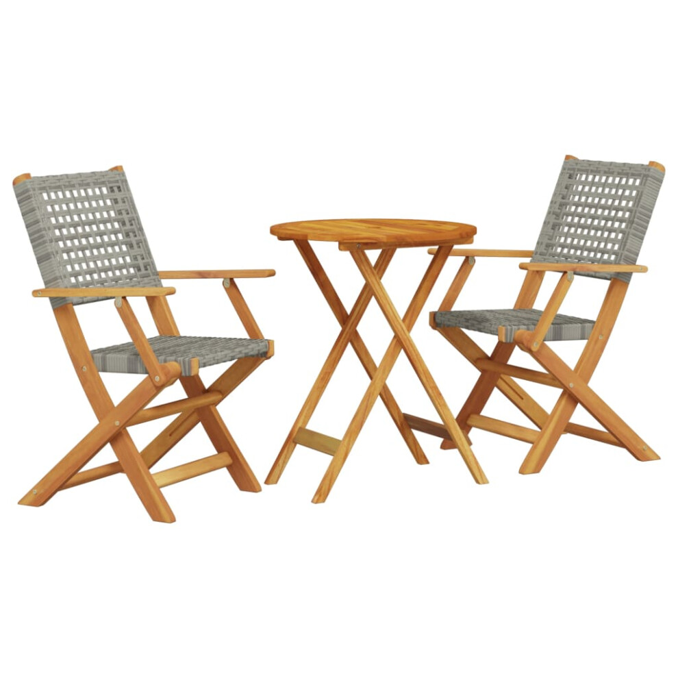 Vidaxl (Grey, 60 X 75 Cm) Bistro Set 3 Piece Outdoor Bar Set Black Poly Rattan And Solid Wood