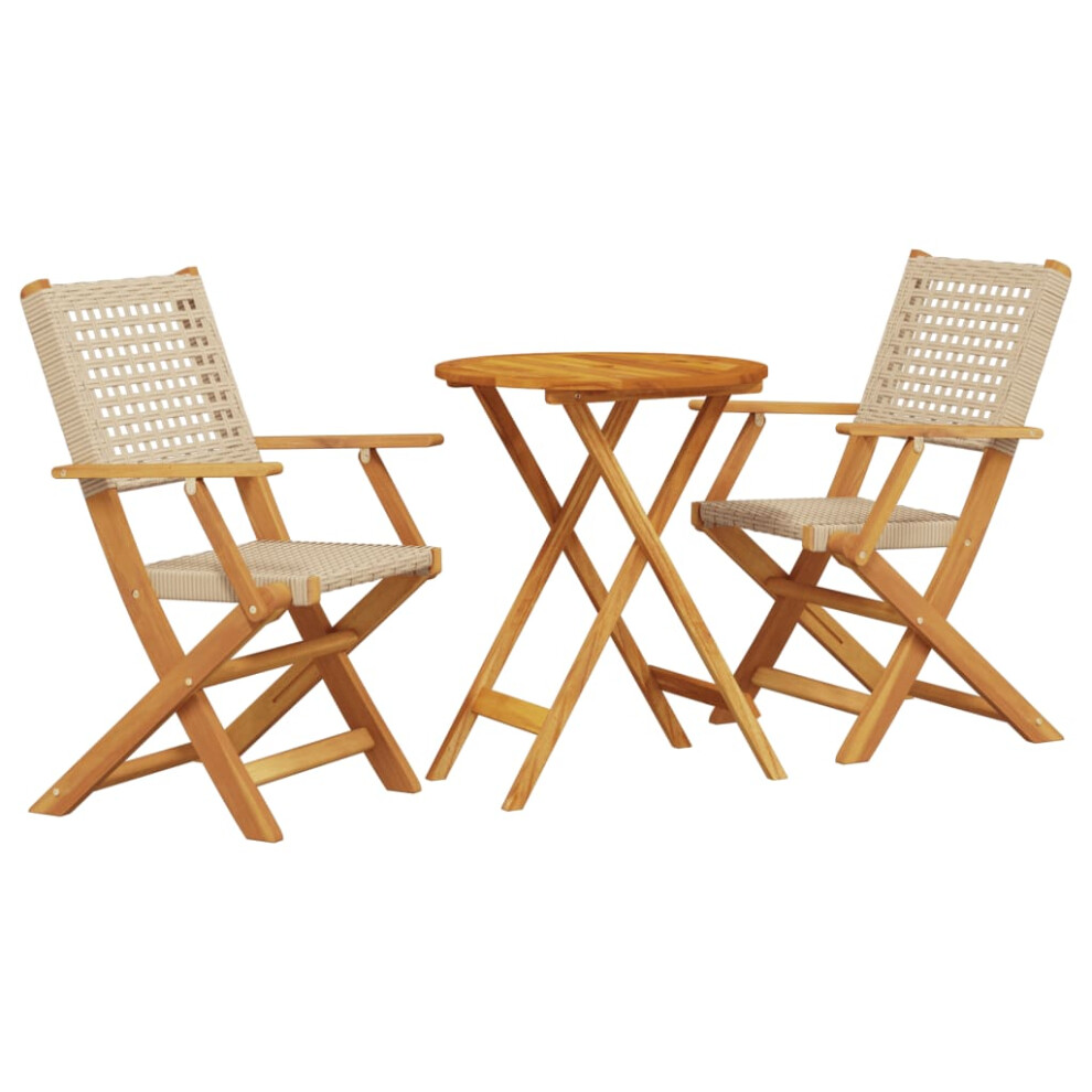 Vidaxl (Beige, 60 X 75 Cm) Bistro Set 3 Piece Outdoor Bar Set Black Poly Rattan And Solid Wood