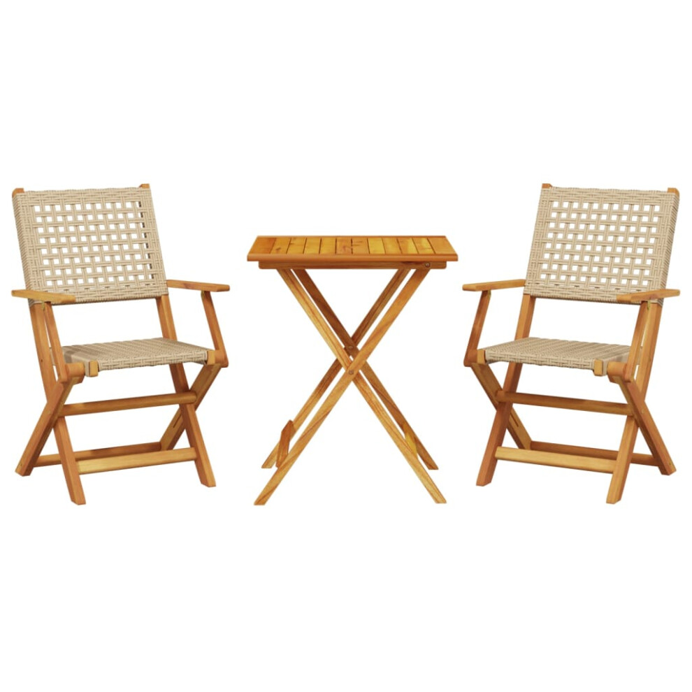 (beige, 60 x 60 x 75 cm) vidaXL Bistro Set 3 Piece Outdoor Bar Set Black Poly Rattan and Solid Wood