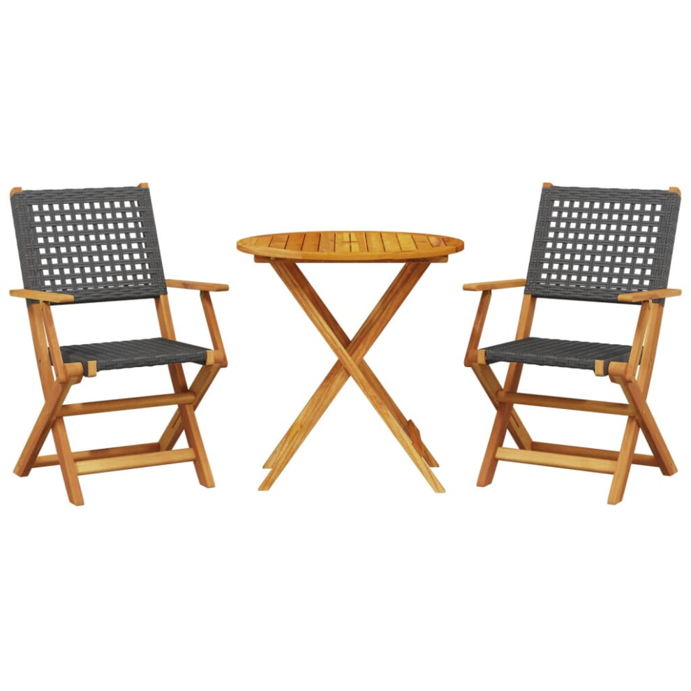Vidaxl (Black, 70 X 75 Cm) Bistro Set 3 Piece Outdoor Bar Set Black Poly Rattan And Solid Wood