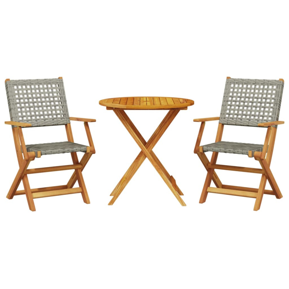 Vidaxl (Grey, 70 X 75 Cm) Bistro Set 3 Piece Outdoor Bar Set Black Poly Rattan And Solid Wood