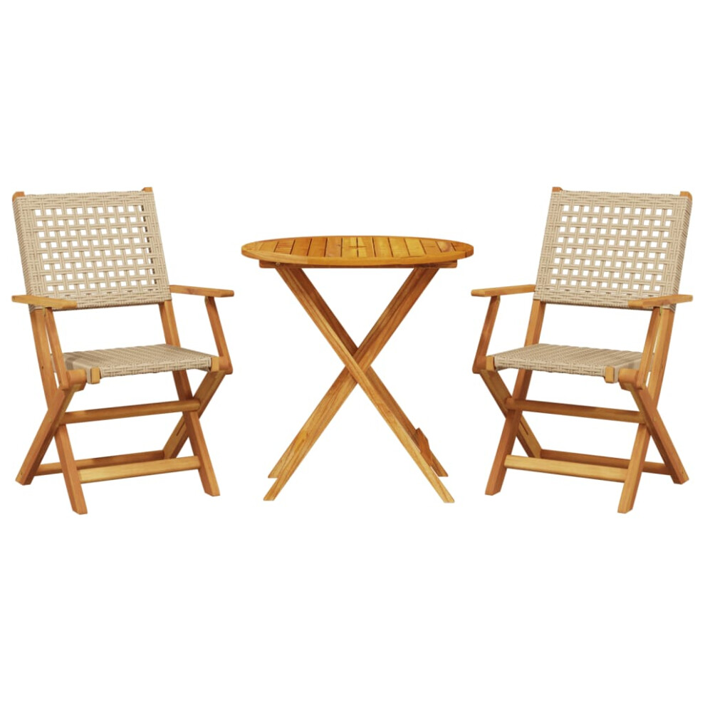 (beige, 70 x 75 cm) vidaXL Bistro Set 3 Piece Outdoor Bar Set Black Poly Rattan and Solid Wood