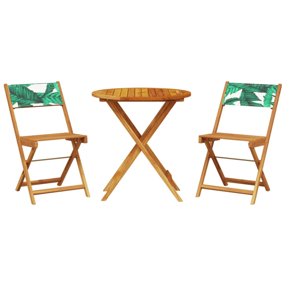 Vidaxl (Leaf Pattern, 70 X 75 Cm) Bistro Set 3 Piece Outdoor Bar Set Blue And White Fabric And Solid Wood