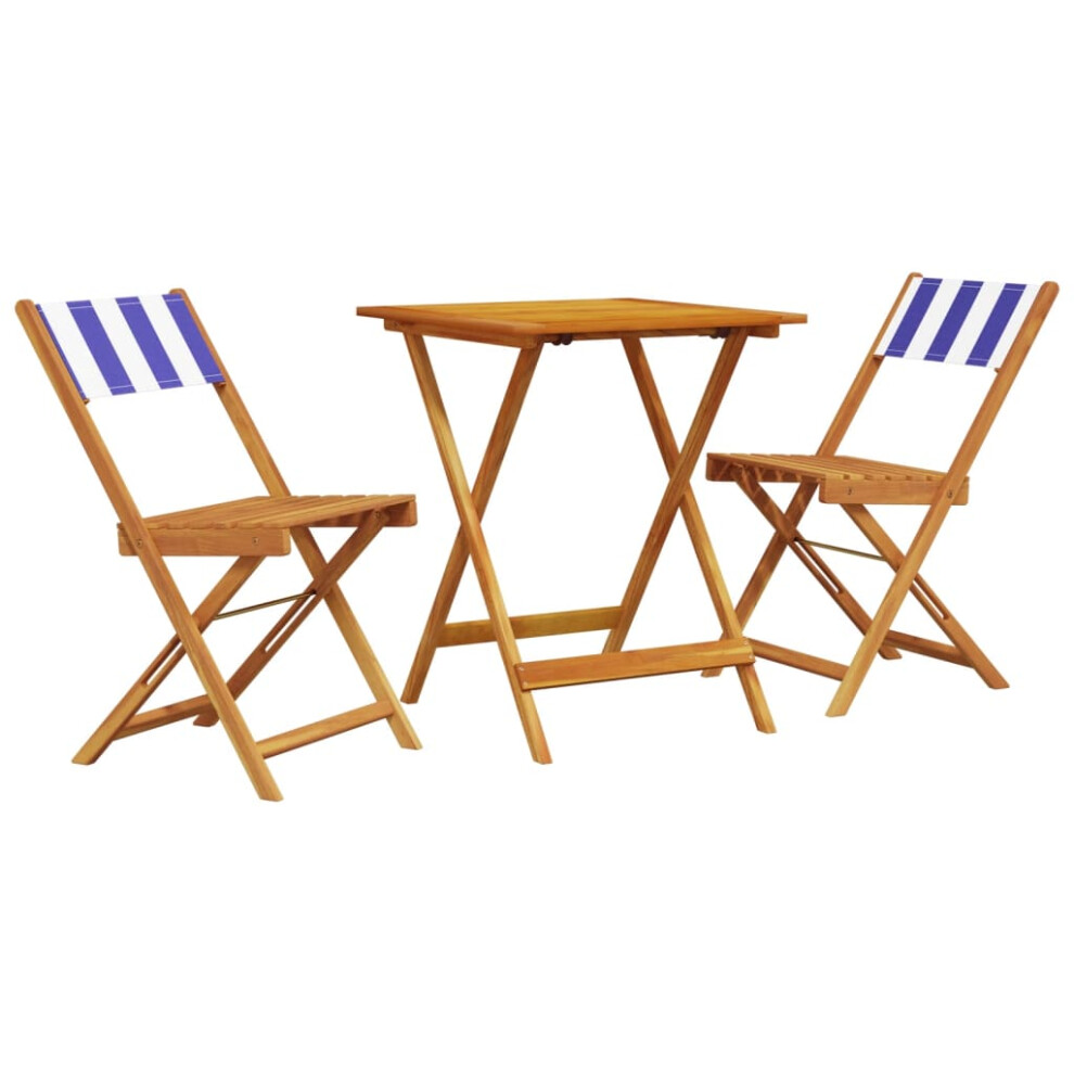 (blue and white, 60 x 60 x 75 cm) vidaXL Bistro Set 3 Piece Outdoor Bar Set Blue and White Fabric and Solid Wood