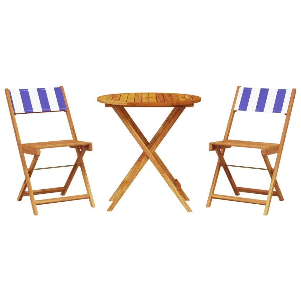 Vidaxl (Blue And White, 70 X 75 Cm) Bistro Set 3 Piece Outdoor Bar Set Blue And White Fabric And Solid Wood