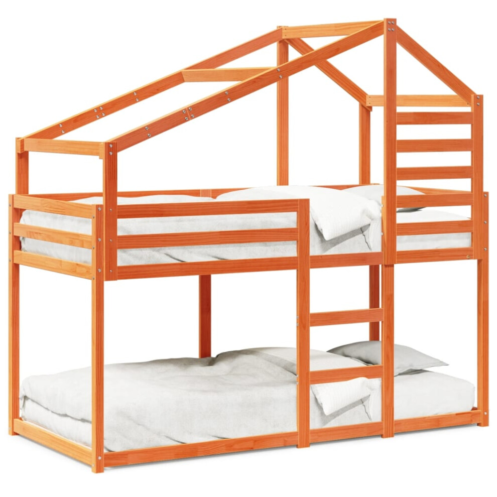 (wax brown, 75 x 190 cm) vidaXL Bunk Bed with Roof Bed Frame Kids Twin Sleeper 80x200cm Solid Wood Pine