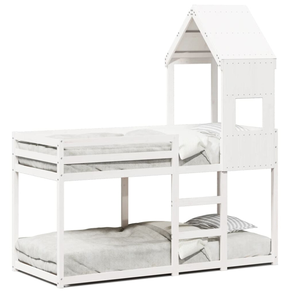 (white, 75 x 190 cm) vidaXL Bunk Bed with Roof Children Bed Frame White 75x190 cm Solid Wood Pine