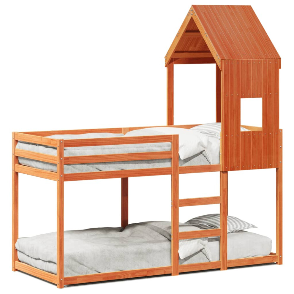 Vidaxl (Wax Brown, 80 X 200 Cm) Bunk Bed With Roof Children Bed Frame White 75X190 Cm Solid Wood Pine