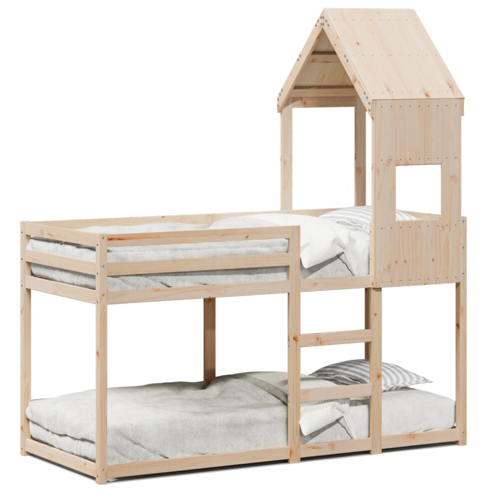 (natural, 75 x 190 cm) vidaXL Bunk Bed with Roof Children Bed Frame White 75x190 cm Solid Wood Pine