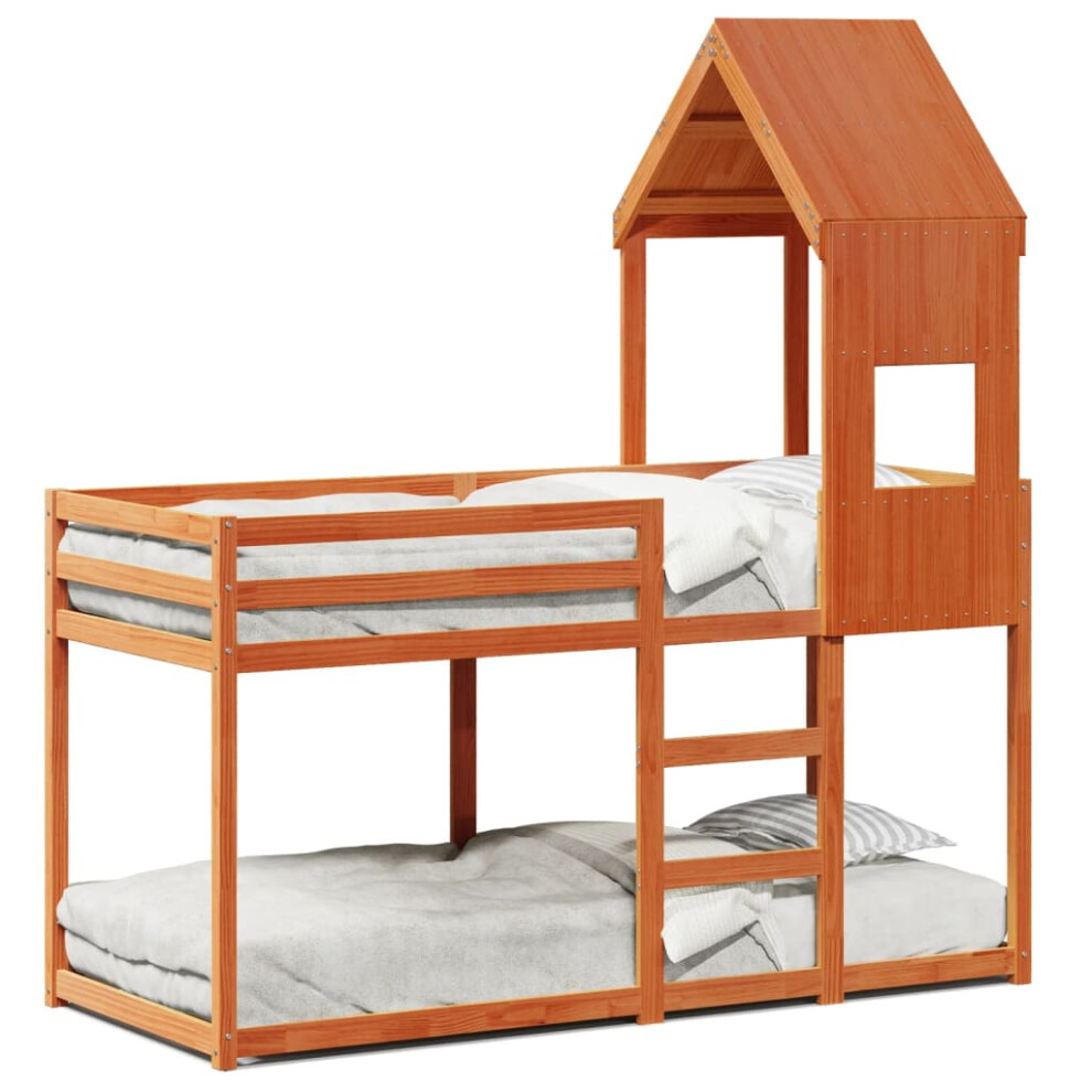 (wax brown, 75 x 190 cm) vidaXL Bunk Bed with Roof Children Bed Frame White 75x190 cm Solid Wood Pine