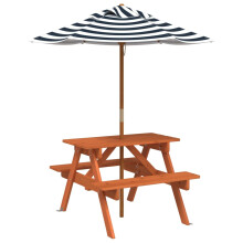 (dark brown and blue) vidaXL Picnic Table for 4 Kids with Umbrella Water Play Table Solid Wood Fir