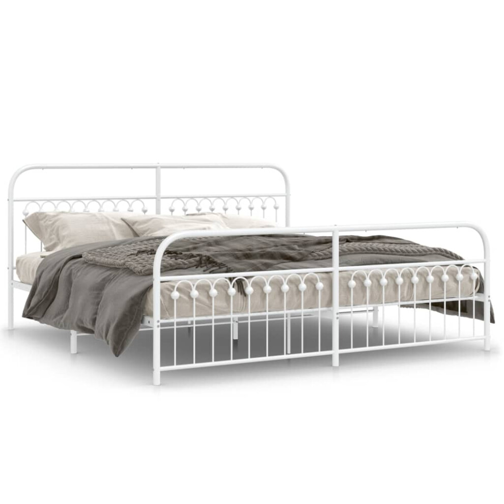 Vidaxl (White, 193 X 203 Cm/ With Headboard & Footboard) Metal Bed Frame With Headboard And Footboard Bed Base White 183X203 Cm