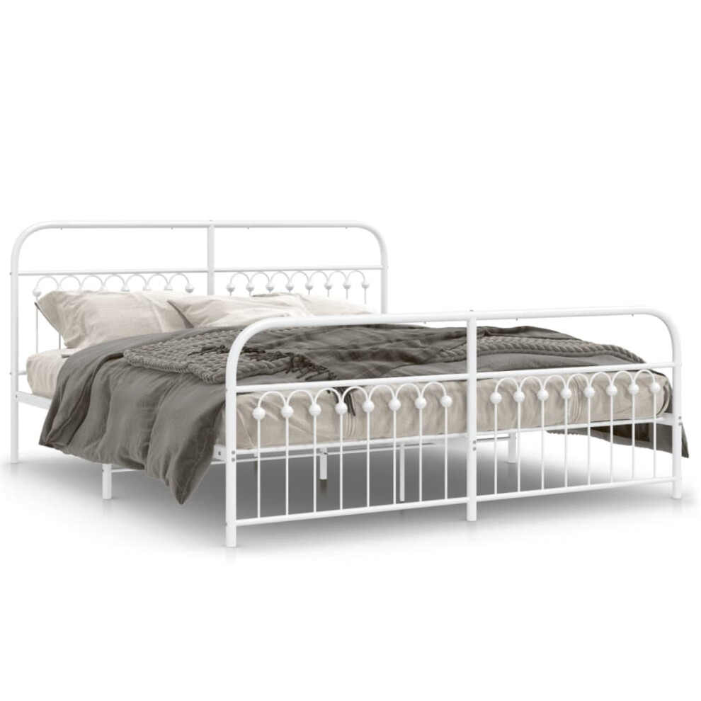 (white, 183 x 203 cm/ with headboard & footboard) vidaXL Metal Bed Frame with Headboard and Footboard Bed Base White 183x203 cm