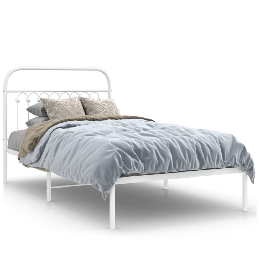 Vidaxl (White, 100 X 200 Cm/ With Headboard) Metal Bed Frame With Headboard And Footboard Bed Base White 183X203 Cm