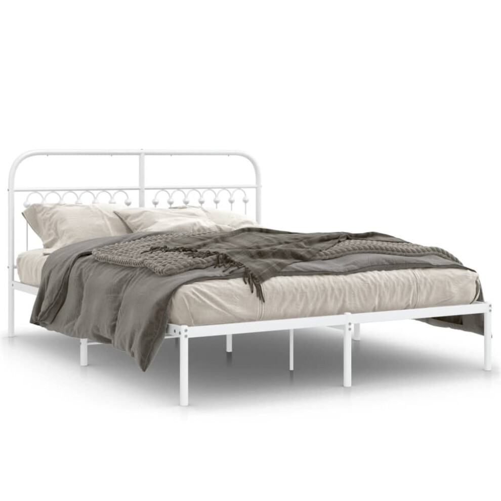 (white, 160 x 200 cm/ with headboard) vidaXL Metal Bed Frame with Headboard and Footboard Bed Base White 183x203 cm