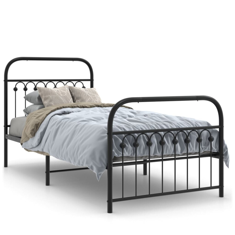 (black, 90 x 190 cm/ with headboard & footboard) vidaXL Metal Bed Frame with Headboard and Footboard Bed Base White 183x203 cm